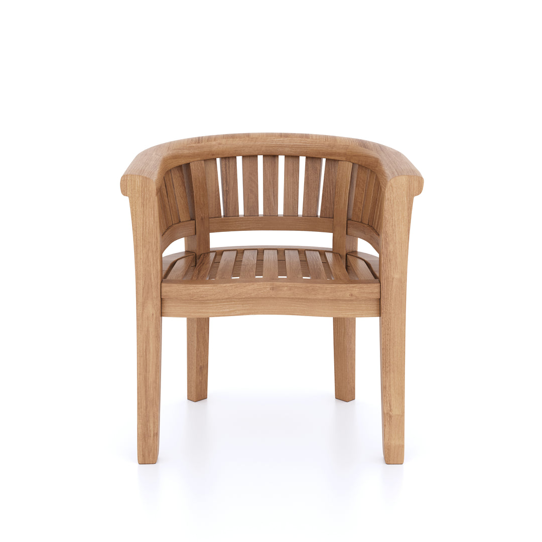 This is Eterna Homes sustainable teak garden furniture outdoor dining chairs, consisting of teak chairs and cushions. Our teak wood is suitable for outdoor dining.