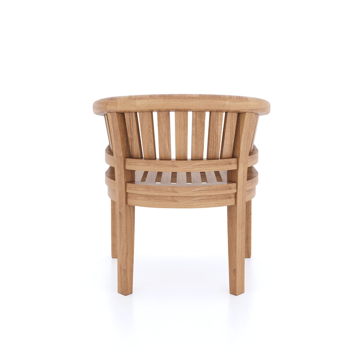 This is Eterna Homes sustainable teak garden furniture outdoor dining chairs, consisting of teak chairs and cushions. Our teak wood is suitable for outdoor dining.