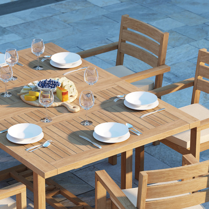 Padstow Teak Set 120-170cm Rectangle Table with 6 Marlow Chairs + Cushions