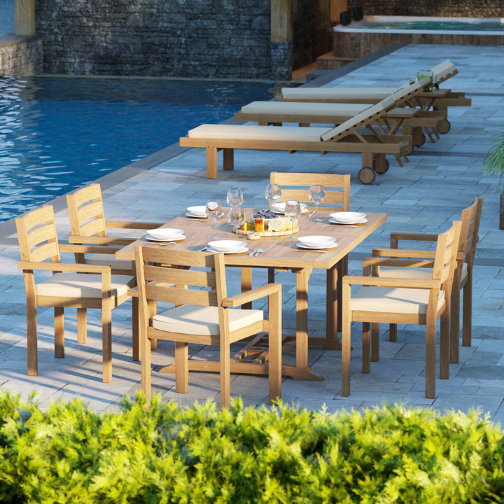 Padstow Teak Set 120-170cm Rectangle Table with 6 Marlow Chairs + Cushions