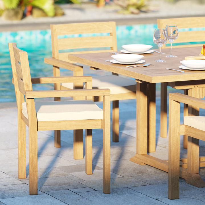 Padstow Teak Set 120-170cm Rectangle Table with 6 Marlow Chairs + Cushions