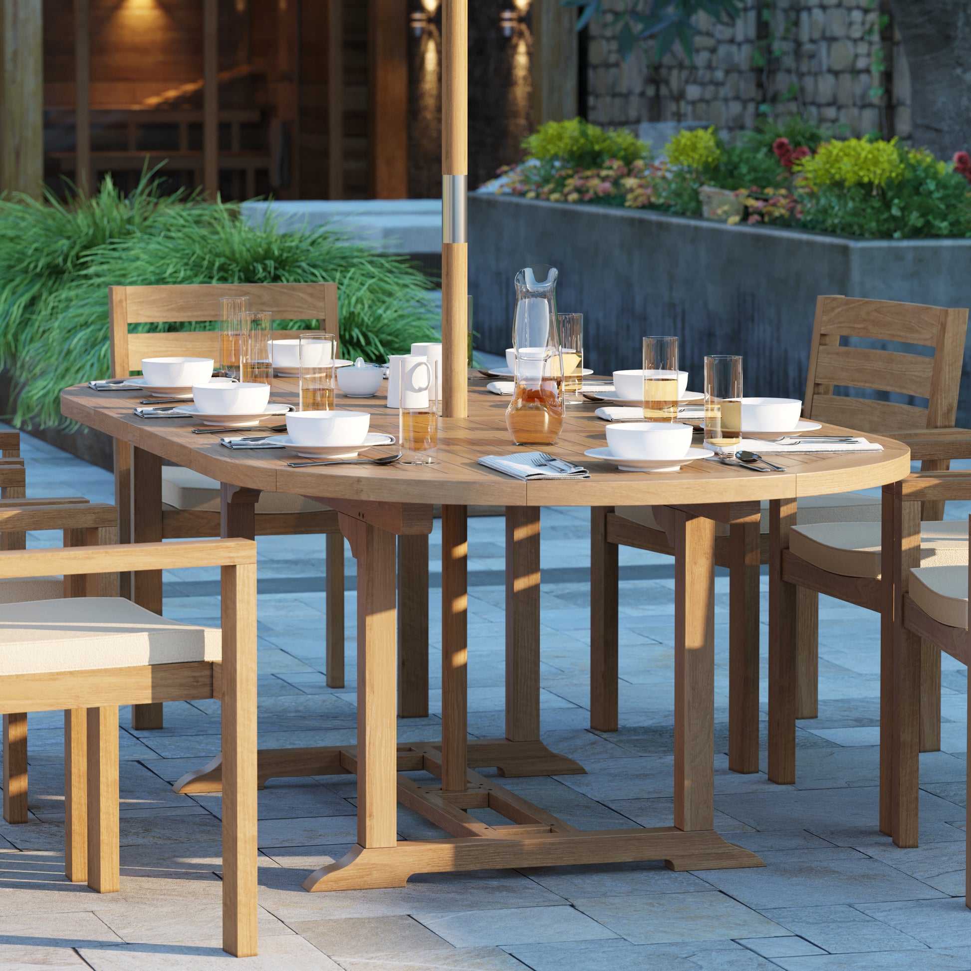 luxury oval teak table set