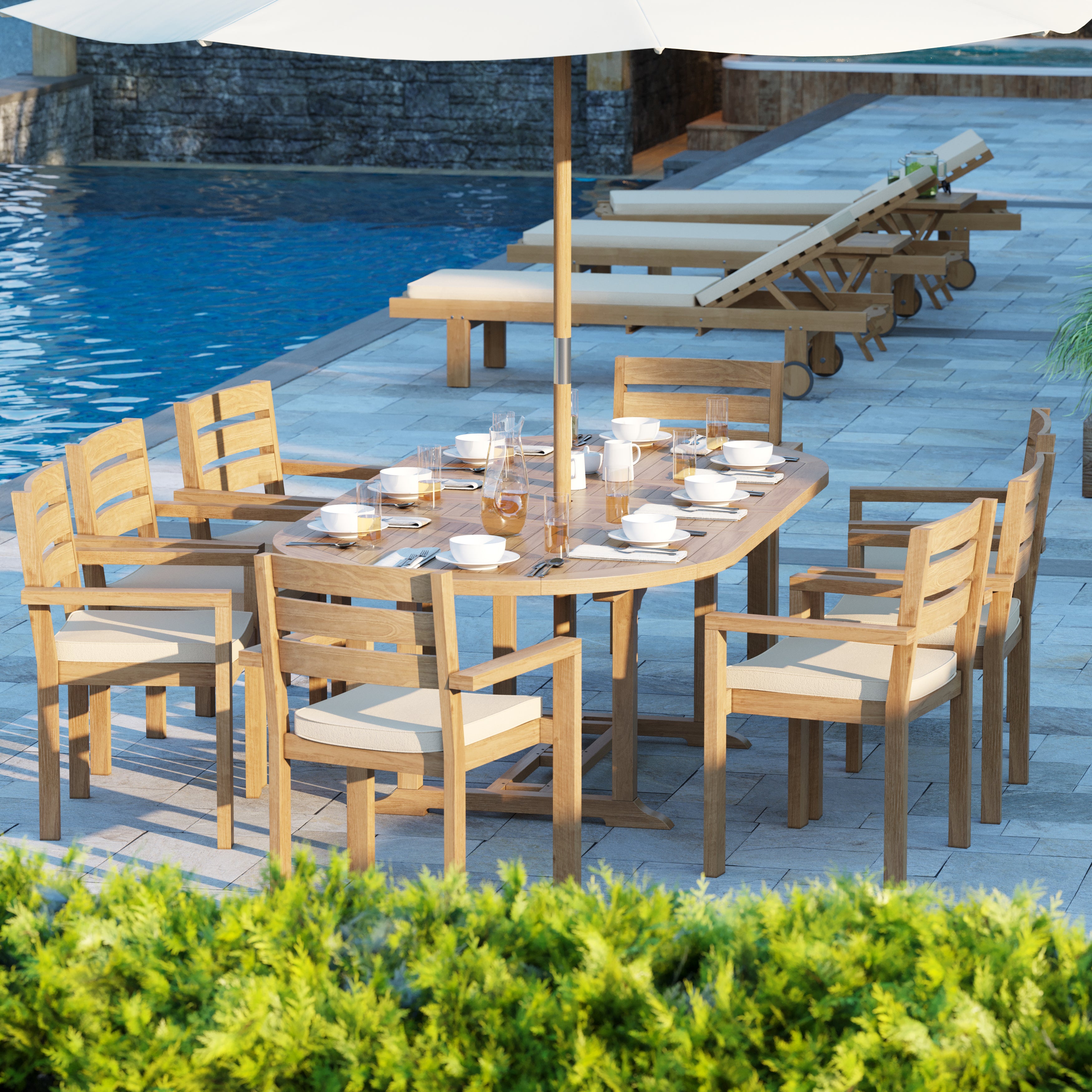 Teak Oval Table and 8 Marlow Chairs 