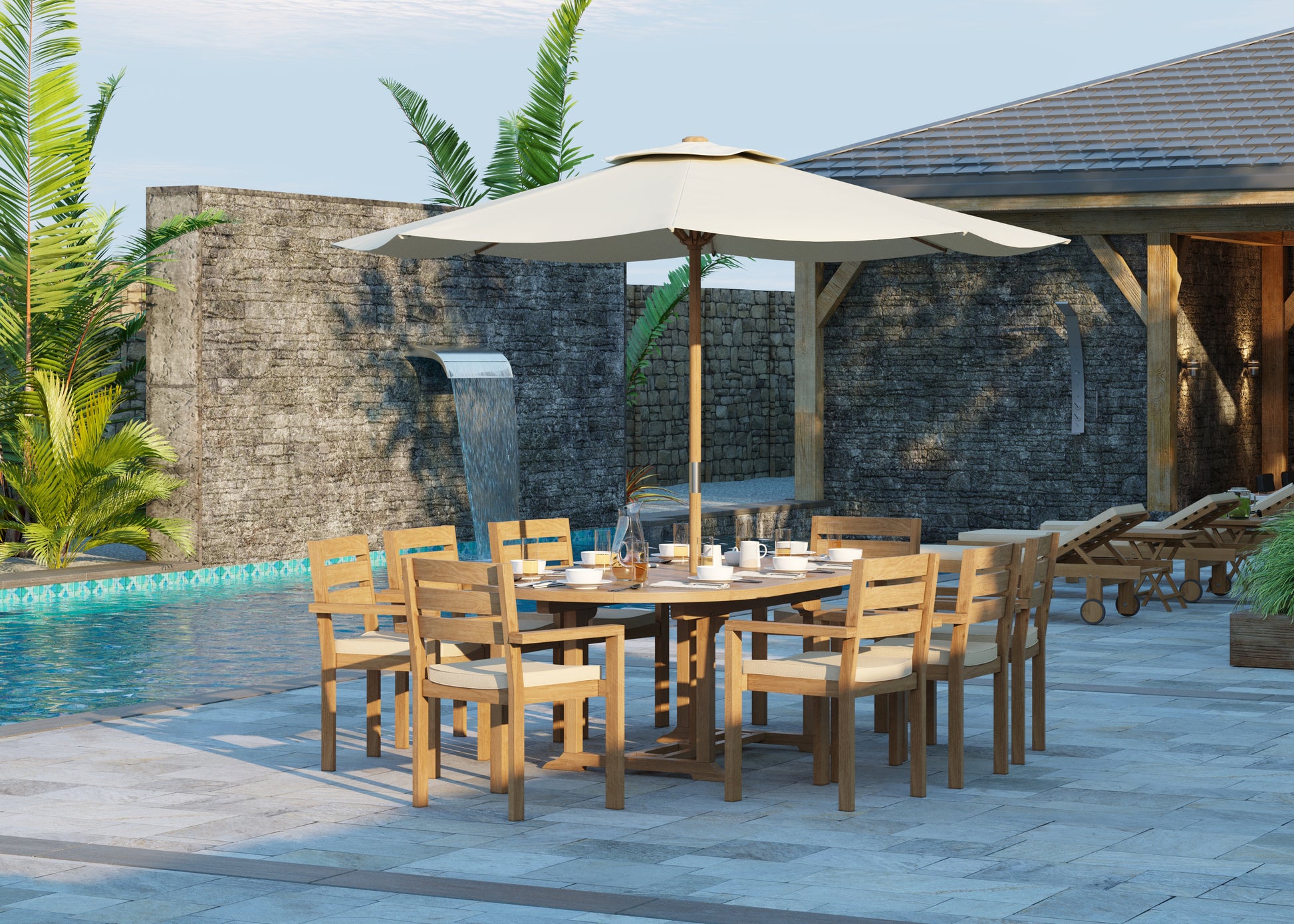 180-240cm Teak Oval Table and 8 Marlow Chairs 