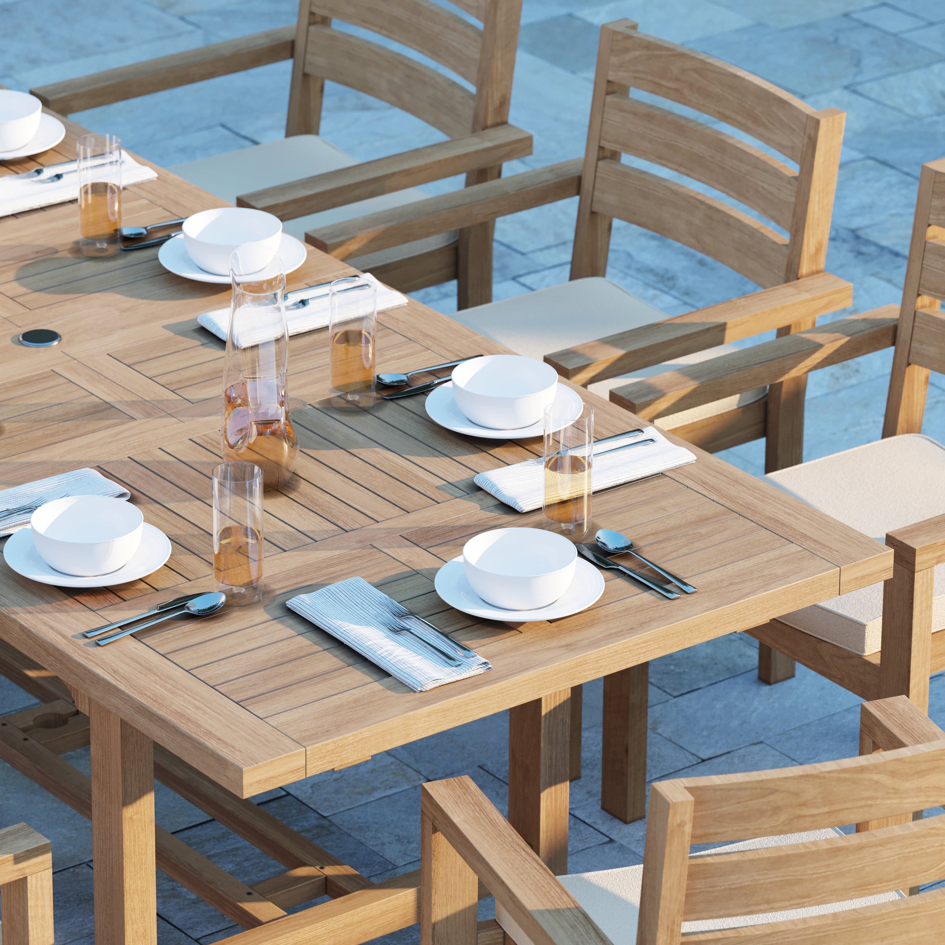 Irvine Teak Set 180-240cm Rectangle Table with 8 Marlow Chairs + Cushions
