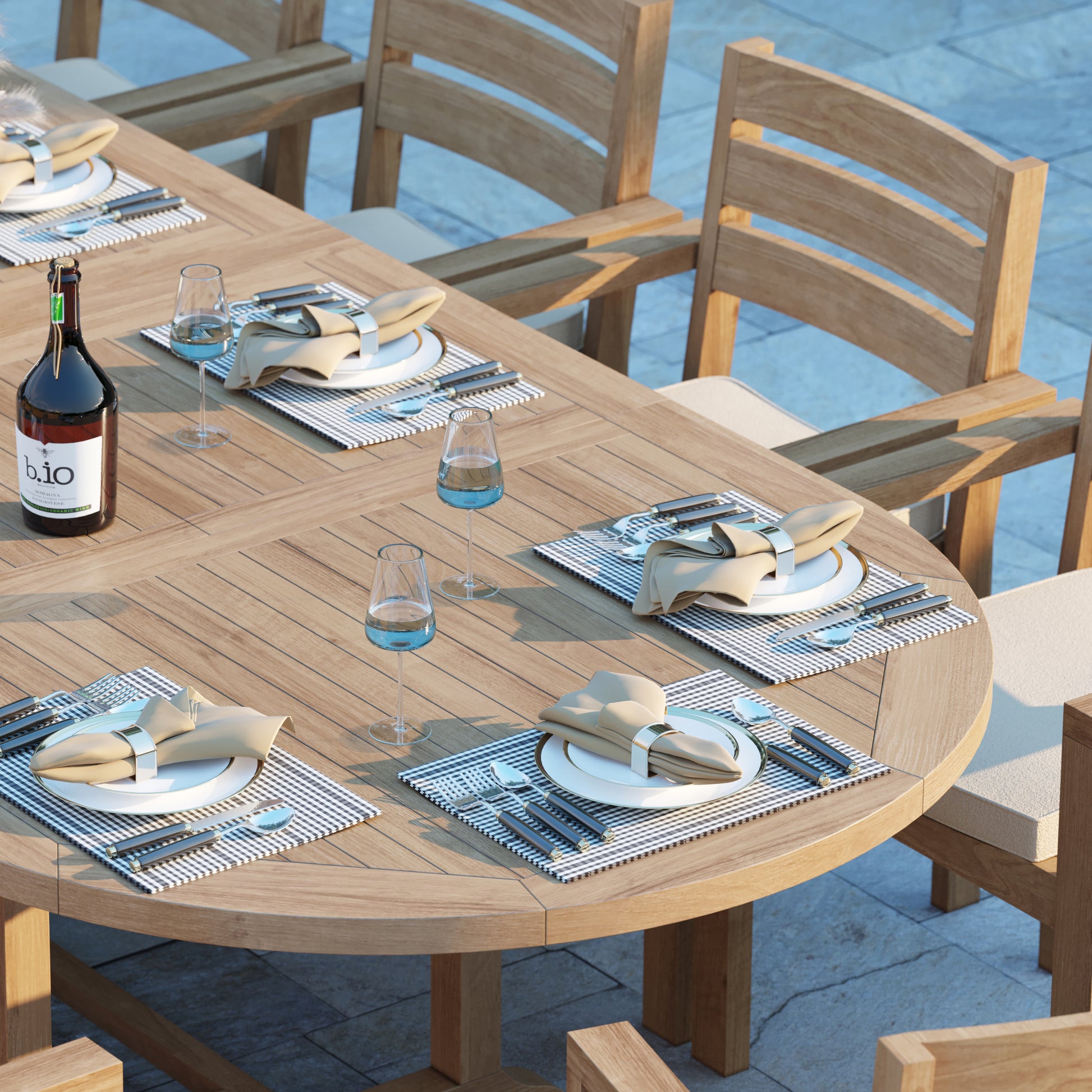 Grove Teak Set 200-300cm Oval table with 10 Marlow Chairs and Cushions