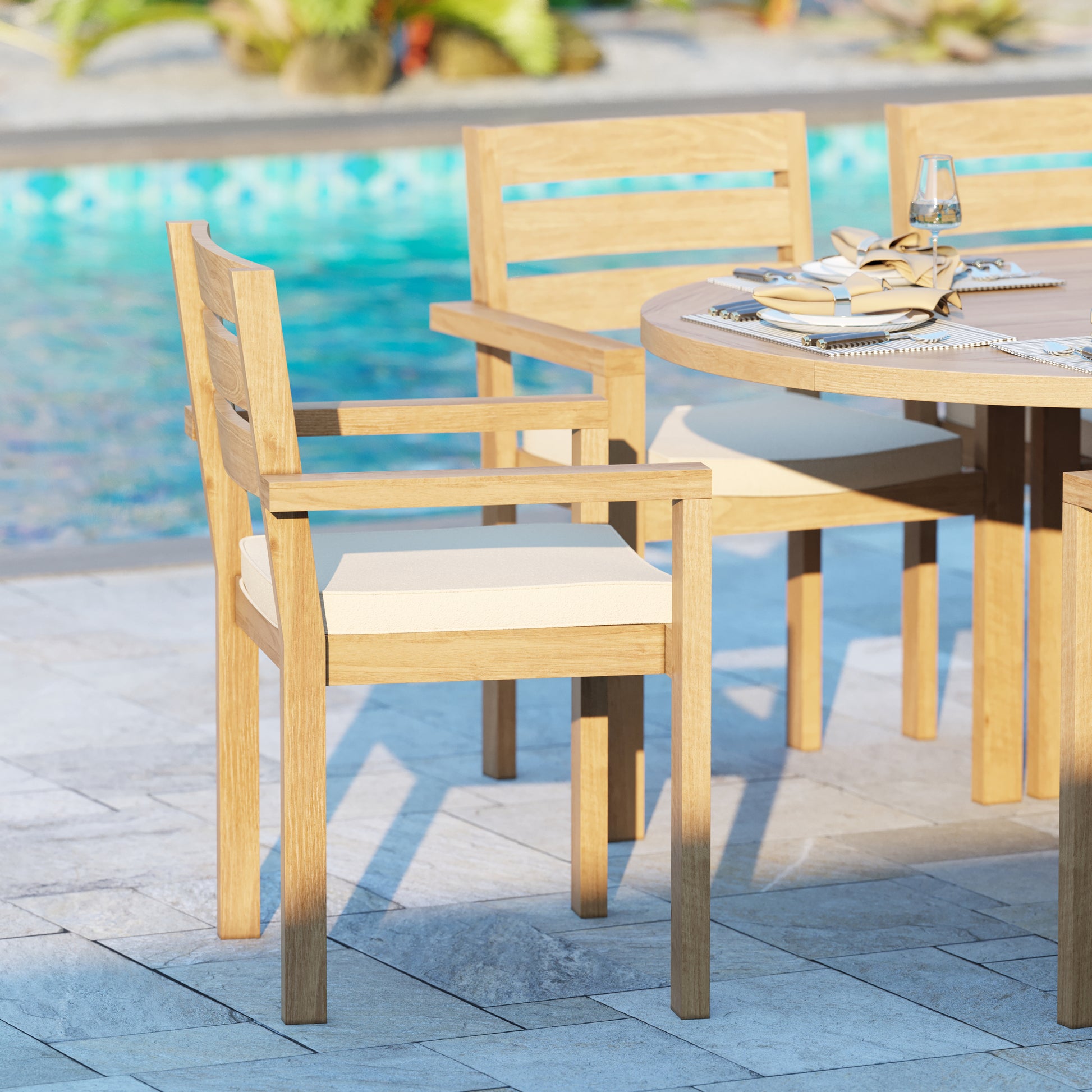 Grove Teak Set 200-300cm Oval table with 10 Marlow Chairs and Cushions