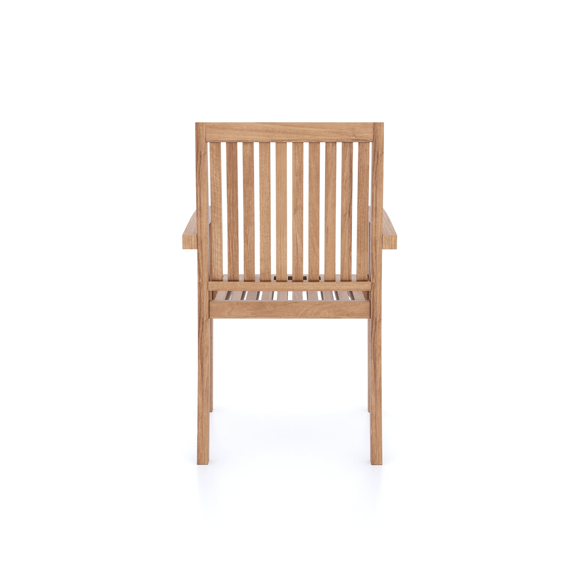 This is Eterna Homes sustainable teak garden furniture outdoor dining chairs, consisting of teak stacking chairs and cushions. Our teak wood is suitable for outdoor dining.