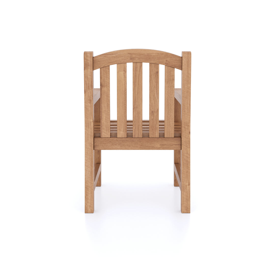 This is Eterna Homes sustainable teak garden furniture outdoor dining chairs, consisting of strong teak stacking chairs and cushions. All of our teak wood is suitable for outdoor dining. 