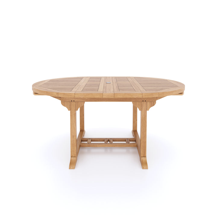 This is Eterna Homes sustainable teak garden furniture outdoor dining table, consisting of our 120-170cm teak table. Our teak wood is suitable for outdoor dining.