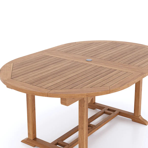 Palermo Teak 200-300cm Oval Extending Table 4cm Top (8 Hampton Folding Chairs, 2 San Francisco Chairs) Cushions included.