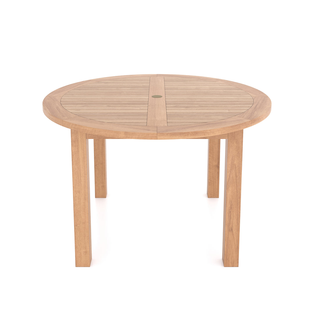 Eden Teak Set 120cm Maximus Round Fixed Table, 4cm Top (4 x Marlow Stacking Chairs) Cushions included.