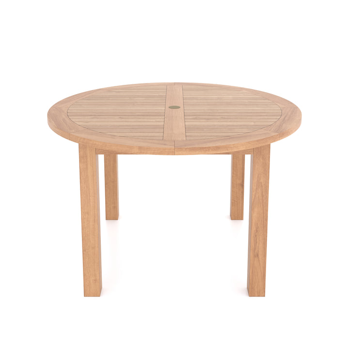 Eden Teak Set 120cm Maximus Round Fixed Table, 4cm Top (4 x Marlow Stacking Chairs) Cushions included.