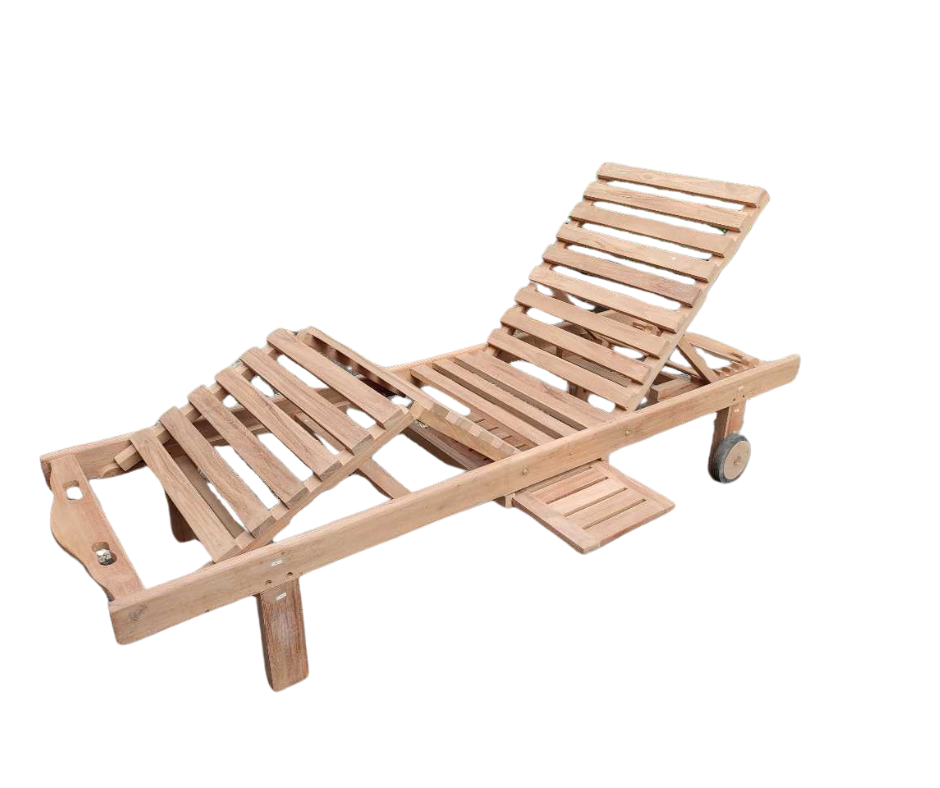 Opened Teak Sun Lounger