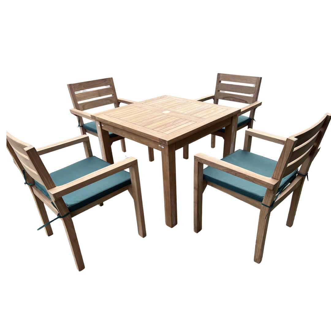 Solace Teak Set 90cm Square Table (4 Marlow Stacking Chairs) Cushions included.